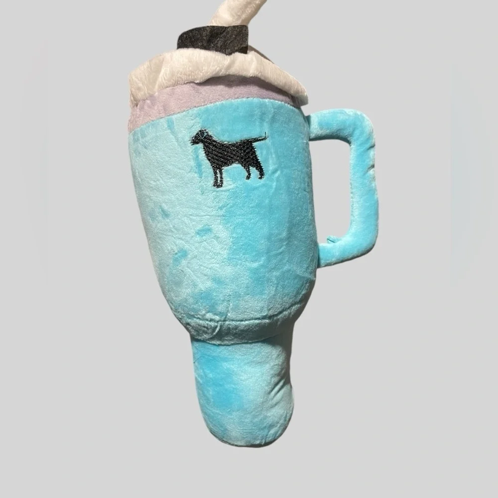 Large Plush Tumbler Dog Toy Blue Coffee Cup Squeaky Toy NWT